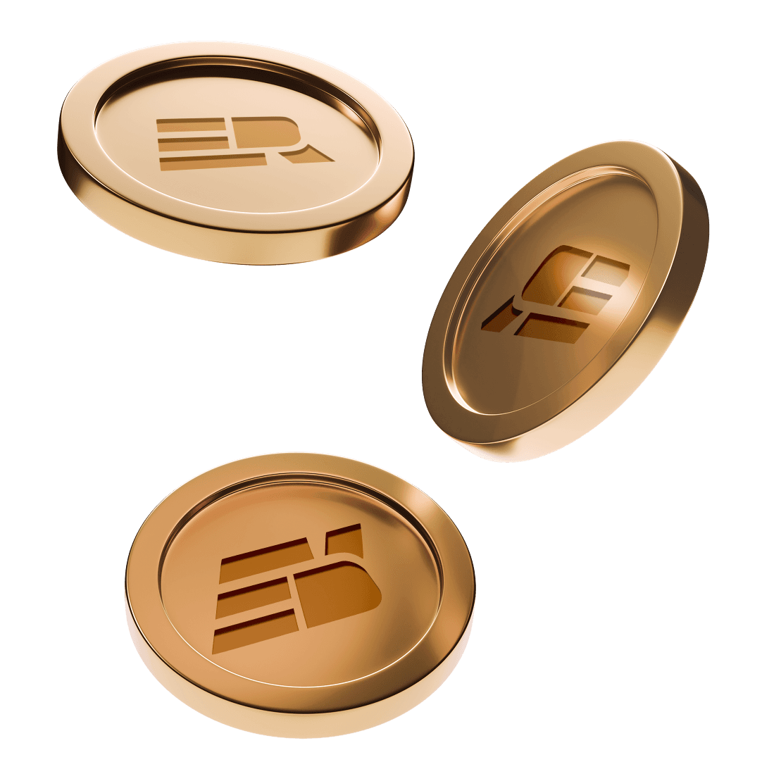 Three floating ERAD gold coins